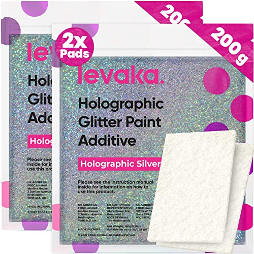 Silver Glitter for Paint [400g] – Holographic Glitter with 2X Buffing Pads – Silver Glitter Paint Additive - Paint Finish on Interior or Exterior Walls, Ceilings & Wood, Paint Glitter for Emulsion