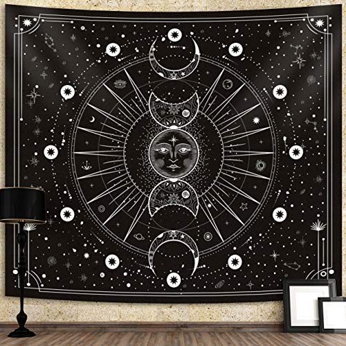 Hihealer Sun Moon Tapestry Wall Hanging Stars Space Psychedelic Black and White Tapestries Wall Tapestry for Bedroom Aesthetic Home Wall Dorm Decor