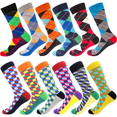 BONANGEL Men's Fun Dress Socks-Colorful Funny Novelty Crew Socks Pack,Crazy Socks Gifts for Men (12pairs-Pattern2)