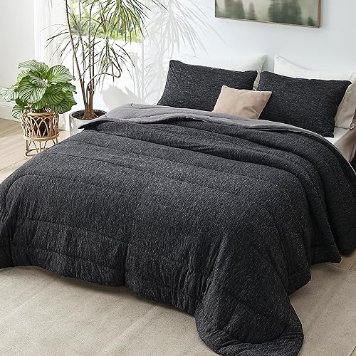 Bedsure Comforter Set - Cooling and Warm Bed Set, Charcoal Black Reversible For All Season, 3 Pieces, 1 Queen Size Comforter (88'x88') and 2 Pillow Cases (20'x26')