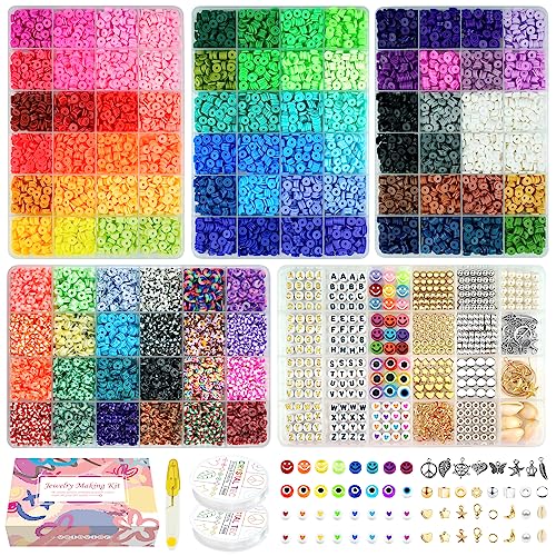 15000 pcs Clay Beads Bracelet Making Kit, 96 Colors Polymer Heishi Beads with Letter Charms Elastic Strings for Girls Preppy Craft/Jewelry