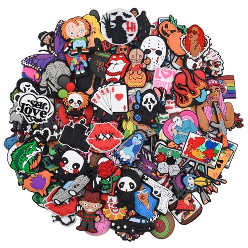 QYSEOFON 30 Pieces Sets Skull Face Shoe Cartoon Charms Horror Movie Anime Shoes Decorations Drawing Rainbow Bracelet Accessories