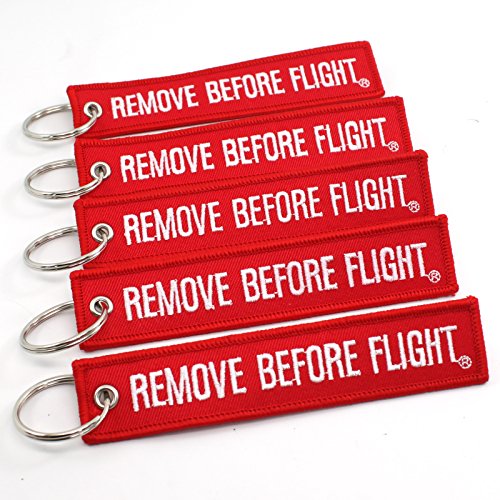 Rotary13B1 Remove Before Flight Key Chain - 5 Pack Red with White Letters