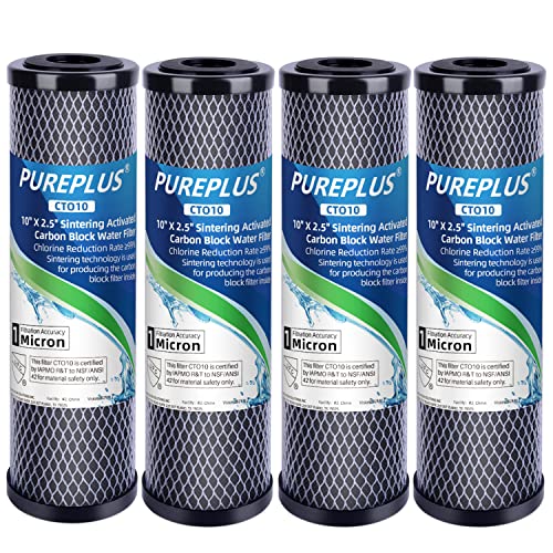 1 Micron 2.5' x 10' Whole House CTO Carbon Water Filter Cartridge Replacement for Countertop System, Dupont WFPFC8002, WFPFC9001, FXWTC, SCWH-5, WHEF-WHWC, WHCF-WHWC, AMZN-SCWH-5, 4Pack
