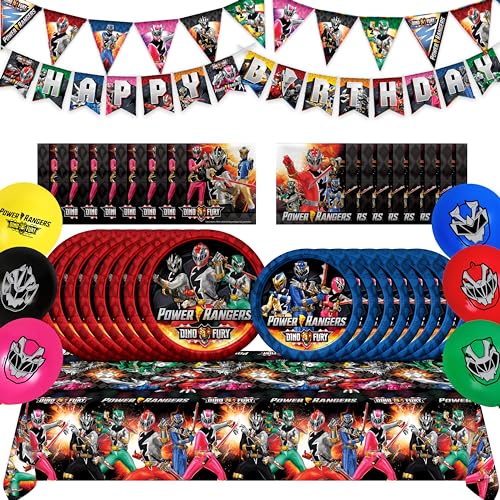 Treasures Gifted Power Rangers Birthday Party Supplies - Serves 24 Guests - Complete Set Officially Licensed Power Rangers Party Supplies - Power Rangers Banner, Power Rangers Plates, Napkins & More