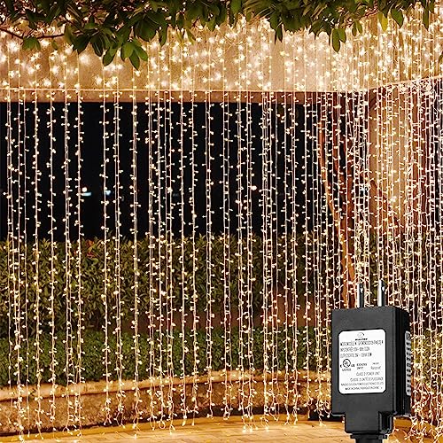 Solhice LED Curtain Lights Outdoor 40ft x10ft, 800 LED Plug in Hanging Window String Lights Indoor, Twinkle Lights Backdrop for Backyard Patio Wedding Bedroom Décor, Warm White (Not Connectable)