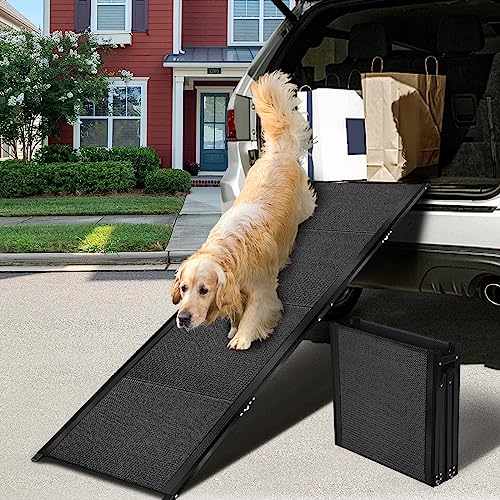 VOISTINO 71”L*19.7”W Extra Wide & Long Dog Ramp for Car Truck SUV, Portable Folding Pet Ramps for Small Medium Large Dogs and Cats, Lightweight Aluminum Frame, Supports up to 155 Lbs
