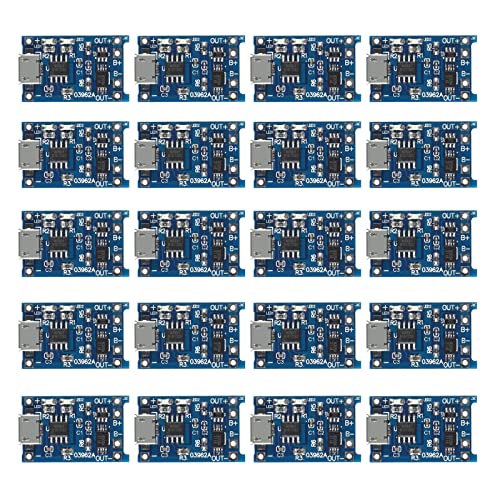 AEDIKO 20pcs TP4056 Micro USB 5V 1A 18650 Lithium Battery Charger Module Li-ion Charging Board with Dual Protection Function