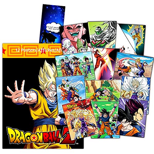 Dragon Ball Z Poster Book Super Set - 12 Dragonball Posters Featuring Goku, Vegeta, Majin Buu and More with Additional Temporary Tattoos (Dragonball Room Decor)