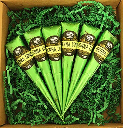 The Henna Guys 100% Natural Ready to Use Henna Cones For Redish Brown Hair Dye - Perfect for Spot hair coloring 6 Pack.