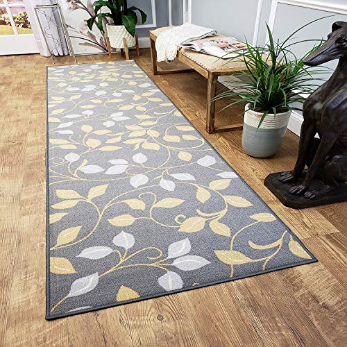 Rubber Backed Hallway Runner Rug, Runner 31 x 120 inch (10 ft Runner), Brown Floral, Non Slip, Kitchen Rugs and Mats