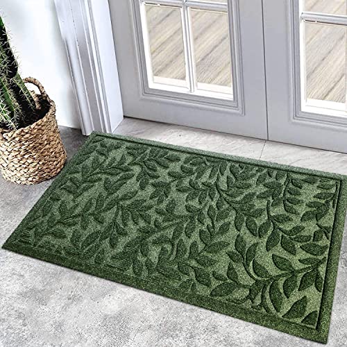 Bulijojo Outdoor Indoor Entrance Doormats,Durable Heavy Duty Welcome Mat,Thick Absorbent Natural Rubber Non Slip Mat,Easy Clean Entryway Rug 17x30 Inch Leaves Green