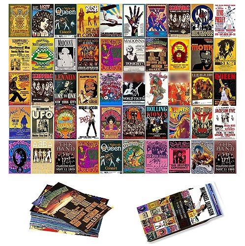 Vintage Rock Wall Collage Kit, Aesthetic Room Decor, Retro Music Concert Album Photo Wall Aesthetic Pictures, Classic Rock Posters, Band Posters (Vintage Rock Wall Collage Kit)