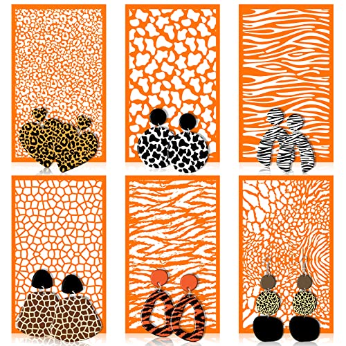 RUMIA 6 Pcs Silk Screen Stencils for Polymer Clay Reusable Animal Print Leopard Silk Screen Stencils for Printing on Clay Earrings Jewelry Decoration 6 x 4 inch