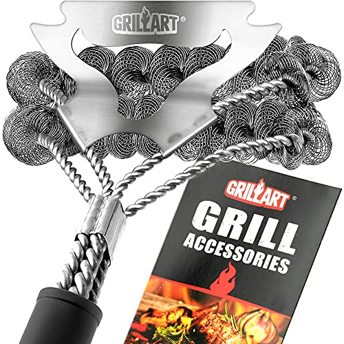 GRILLART Grill Brush for Outdoor Grill Bristle Free - Safe BBQ Grill Cleaner Brush - 17' BBQ Brush for Grill Cleaning Kit -Stainless Grill Cleaning Brush BBQ Grill Accessories Tools- Gifts for Men Dad