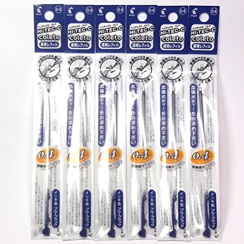 Pilot Hi-Tec-C Coleto Gel Ink Pen Refill 0.4mm, Blue Black, × 6 Packs/total 6 pcs (Japan Import) [Komainu-Dou Original Package]