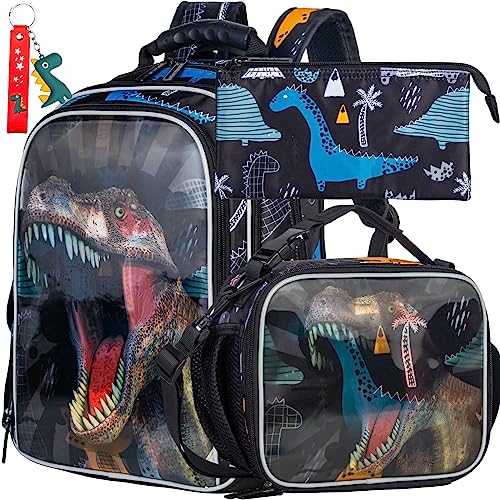 AGSDON 3PCS Kids Backpack Boys, 16' little Kid Dinosaur Preschool School Bookbag and Lunch Box