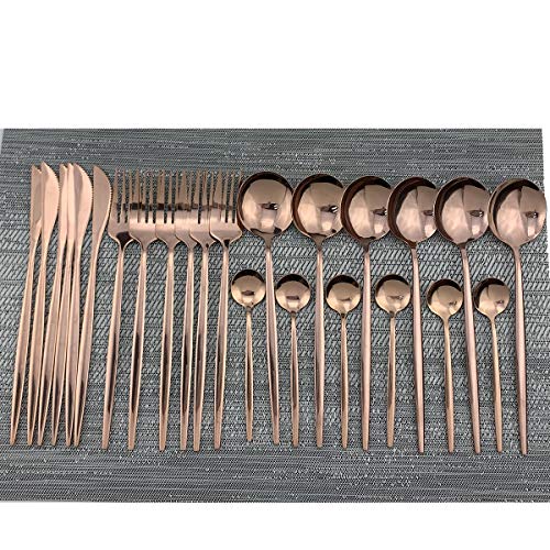 Gugrida 24-Piece Silverware Set - 18/10 Stainless Steel Reusable Utensils Forks Spoons Knives Set, Mirror Polished Cutlery Flatware Set, Great for Family Gatherings & Daily Use (6 set, Copper)