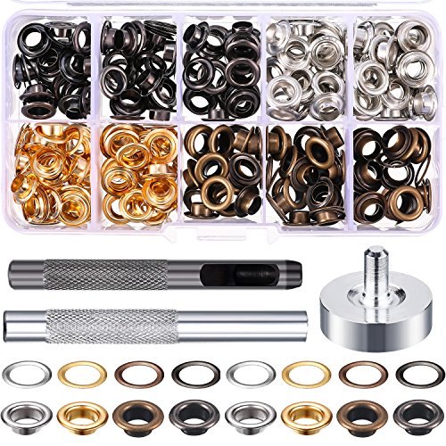 1/4 Inch Grommet Kit 200 Sets Grommets Eyelets with 3 Pieces Install Tool Kit and Box for Shoes Clothes Crafts Bag