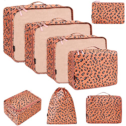 BAGAIL 8 Set Packing Cubes Luggage Packing Organizers for Travel Accessories (Pink Leopard)