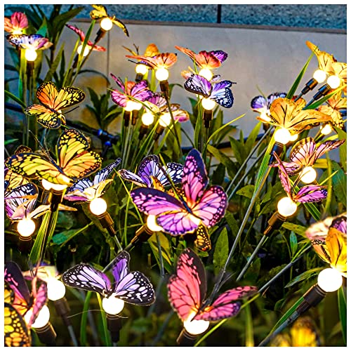 TONULAX Solar Garden Lights - Newest Swaying Butterfly Light, Swaying in The Wind, Solar Outdoor Lights, Yard Patio Pathway Decoration, High Flexibility Iron Wire & Realistic Butterflies (2 Pack)