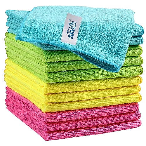 HOMEXCEL Microfiber Cleaning Cloth,12 Pack Cleaning Rag,Cleaning Towels with 4 Color Assorted,11.5'X11.5'(Green/Blue/Yellow/Pink)