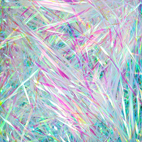 Zwish 1LB Sparkly Iridescent Film PP Hamper Shreds & Strands Shredded Crinkle Confetti for DIY Gift Wrapping & Basket Filling Gift Box Filler Easter Basket Grass
