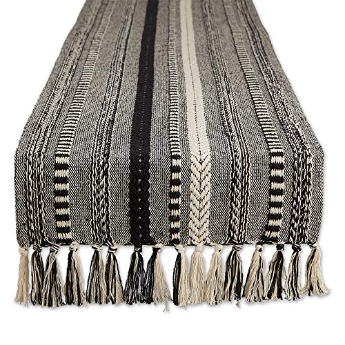 DII Farmhouse Braided Stripe Table Runner Collection, 15x72 (15x77, Fringe Included), Black