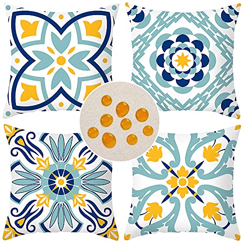 Cirzone Outdoor Pillow Covers 18x18 Set of 4 Waterproof Outdoor Pillows Decorative Throw Pillow Covers Decorative Boho Decorations for Patio, Garden, Balcony