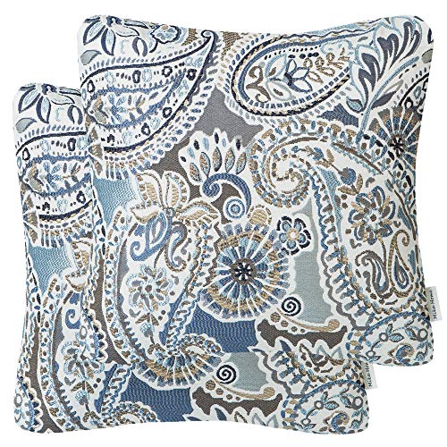 Mika Home Pack of 2 Decorative Pillow Covers Throw Pillow Cases,Paisley Pattern,18X18 Inches,Blue Brown Cream Multicolor