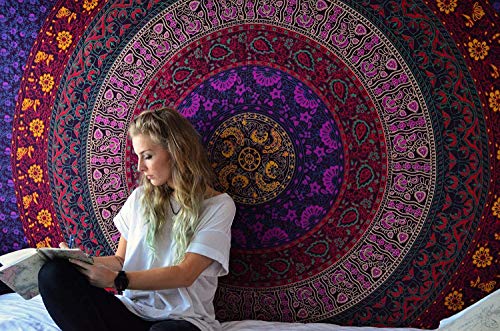 RAJRANG Multicolor Hippie Mandala Tapestry - Boho Bohemian Tapestries Indian Dorm Decor Psychedelic Tapestry Wall Hanging Ethnic Decorative Art - 84 X 54 in