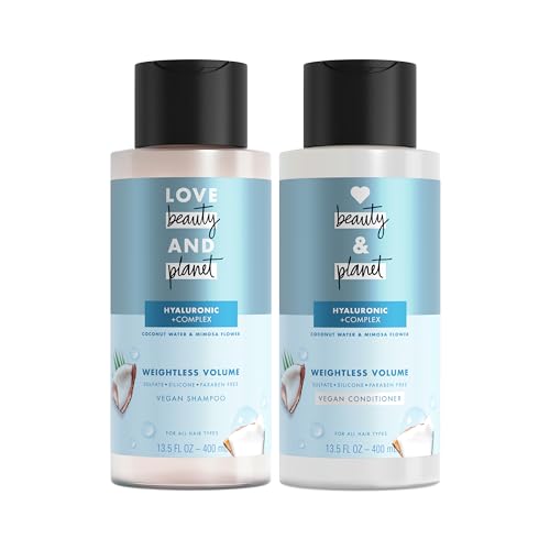 Love Beauty and Planet Volume and Bounty Thickening Coconut Water & Mimosa Flower Shampoo and Conditioner, 2 count Paraben Free, Silicone Free, and Vegan 13.5 oz