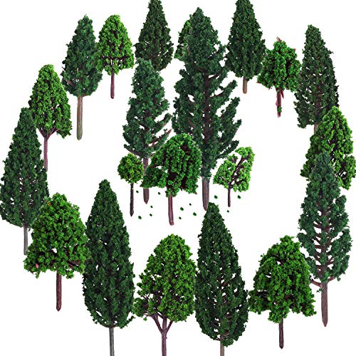 Bememo 22 Pieces Model Trees 1.18-6.29 inch Mixed Model Tree Train Trees Railroad Scenery Diorama Tree Architecture Trees for DIY Scenery Landscape, Natural Green