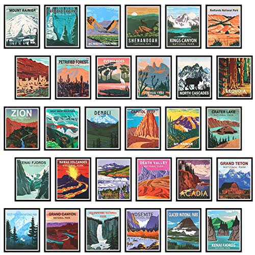 Teling 30 Pieces Vintage National Park Posters National Park Art Prints Nature Wall Art and Mountain Print Set for Home Living Room Bedroom Bathroom Decor