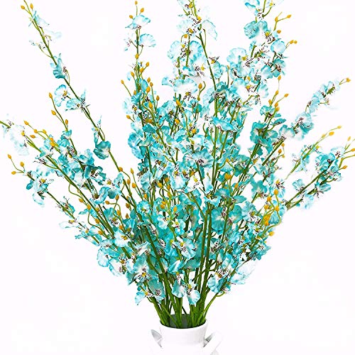 MISSWARM 10 PCS Dancing Lady Orchids Butterfly Artificial Flowers, 38 Inches Silk Artificial Flower Fake Flowers for Wedding and Home Decoration (Teal Blue)