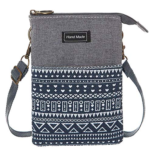 Roomy Cell Phone Purse Wallet Canvas Small Crossbody Purse Bags with Shoulder Strap For Women teen girlsl (B-blue and gray-2)