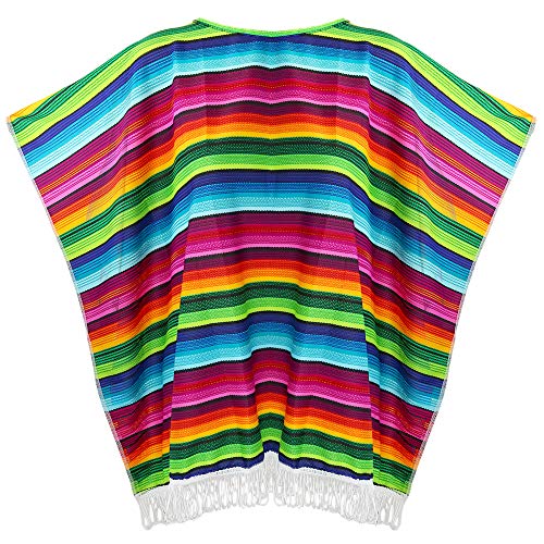 Skeleteen Mexican Serape Poncho Costume - Cinco De Mayo Mexican Fiesta Ponchos for Adults and Kids