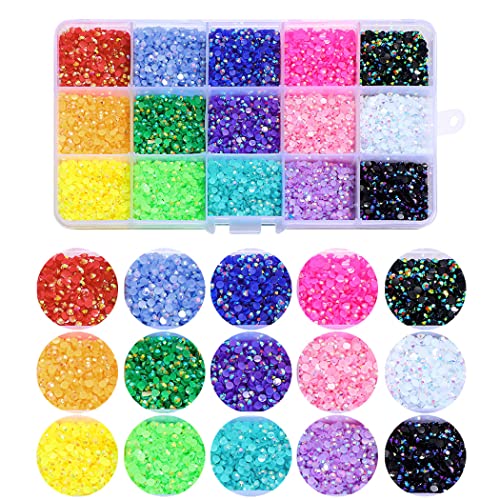 15000 Pcs/Box Nail Art Rhinestones,15 Colors 3mm Flat-Bottomed Round Nail Rhinestones Glitter Crystal Gem Rhinestone,DIY Decoration Accessories