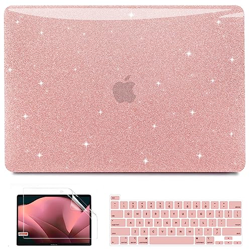 Anban Compatible with MacBook Pro 13 inch Case 2024 2023 2022 M2, 2021-2016 M1 A2338 A2251 A2289 A2159 A1989 A1706 A1708, Glitter Plastic Hard Shell Case +Keyboard Cover +Screen Protector, Rose Gold