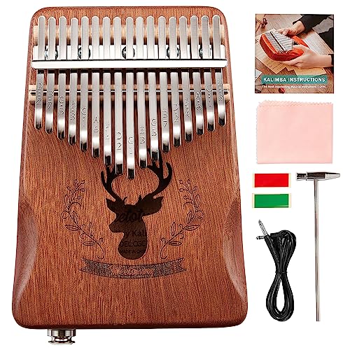 WEETOTUNG Kalimba Thumb Piano 17keys, for gifts and Stress Relief, Contained 6.35mm Aux Cable Connection with Speaker EQ Pick up and the tool set for tuning