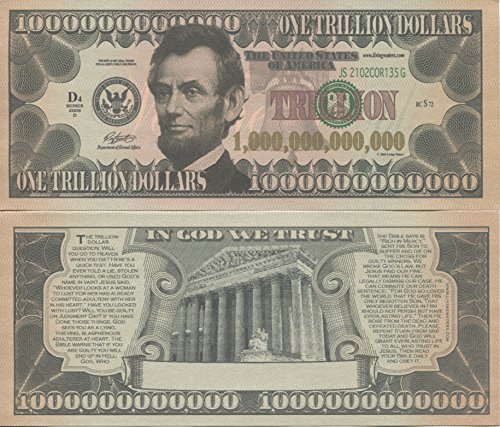 One Trillion Dollars 1,000,000,000,000 Novelty Christian Bill Note