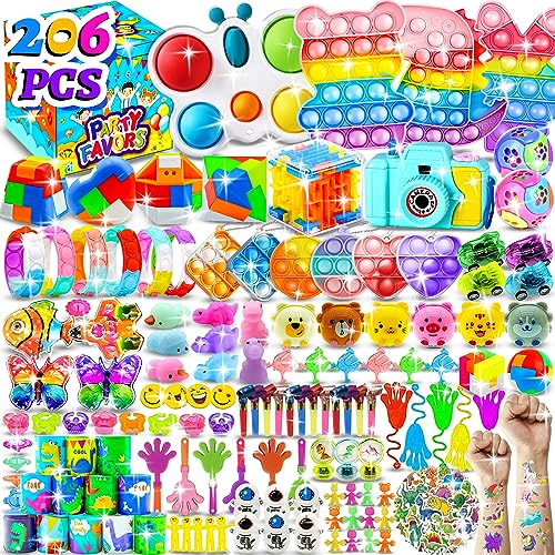 206 PCS Party Favors for Kids 3-5 8-12, Pop Fidget Toys Pack Easter Eggs Fillers Birthday Gifts Bulk Toys Goodie Bag Stuffers, Treasure Box Toys for Classroom Prizes Pinata Stuffers