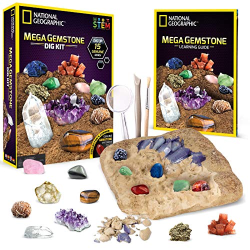 NATIONAL GEOGRAPHIC Mega Dig Kit - Dig Up 15 Real Gemstones and Crystals, Science Kit for Kids, Gift for Girls and Boys