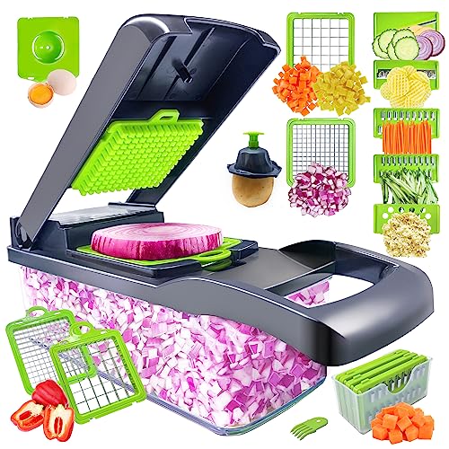 Vegetable with Container Chopper, Onion Cutter, Multifuctional Chopper, Vegetable Slicer Dicer Cutter, Veggie Chopper With 8 Blades, Food Salad Chopper Potato Slicer, Good Assistant in Kitchen
