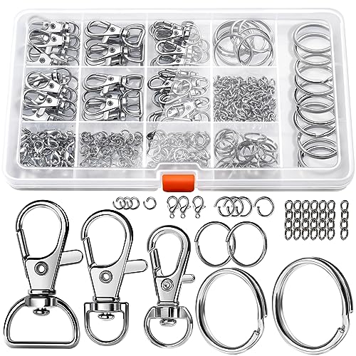 LEOBRO 265PCS Keychains Clips with Key Rings, Keychain, Metal Lobster Claw Clasps and Key Chain Rings, Key Chains Key Rings Bulk, Keychain Rings, Keychain Kit Lanyard Clip for Keys Crafts