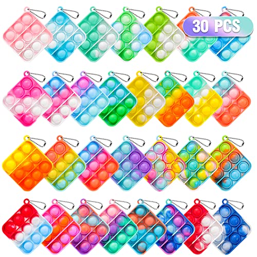 Pop Fidget Toys Bulk Its Party Favors for Kids 4-8 8-12 30PCS Mini Pop Keychain It Fidget Toy Pack Fidgets for Classroom Prizes for Kids Carnival Birthday Goodie Bag Stuffers End of Year Student Gifts