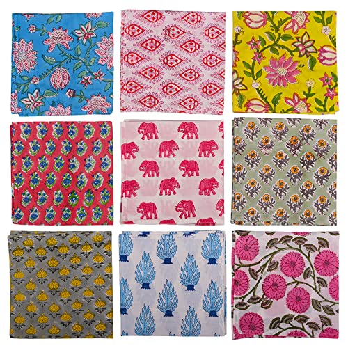 DIYANAIMPEX 10 Pc Cotton Cloth Napkins Hand Block Print Hand Made Size 16x16 Inch Printed Home Decor Indian Eco Friendly Mix Lot Dinner Napkins (Multicolor)