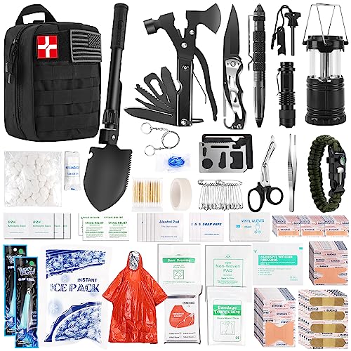 Abpir318 PCS Emergency Survival Kit, Survival Gear and Equipment First Aid Kit Med Supplies for Vehicles Travel Car Camping Hiking Disaster Preparedness, Gifts for Christmas Birthday Him Men