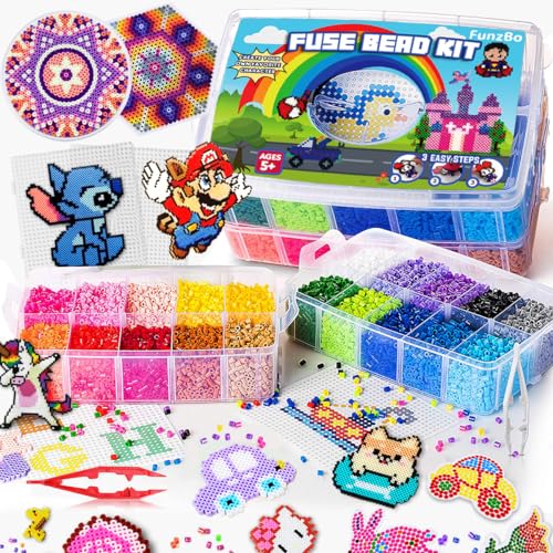 FUNZBO 23000 5mm Fuse Beads Kit - 22 Colors | 106 Patterns, Arts and Crafts Decorations, Toys Crafts for Kids, Teens & Adults, Gifts for Girls & Boys Age 5+