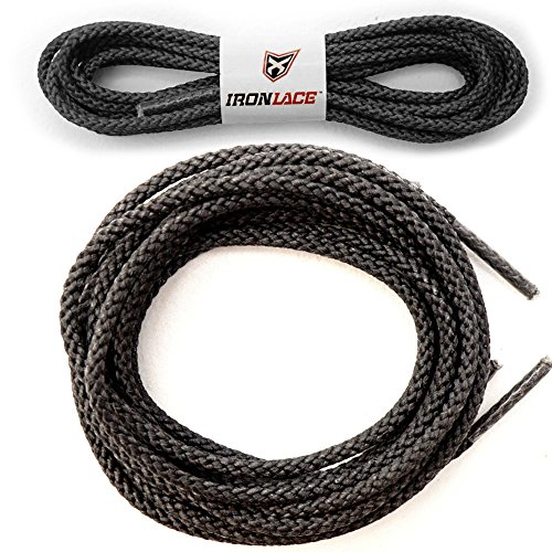 IRONLACE Unbreakable Round Bootlaces - Indestructible, Waterproof & Fire Resistant Boot & Shoe Laces, 1500-Pound Breaking Strength/Pair, Black, 54-Inch, 3.2mm Diameter, 1-Pair